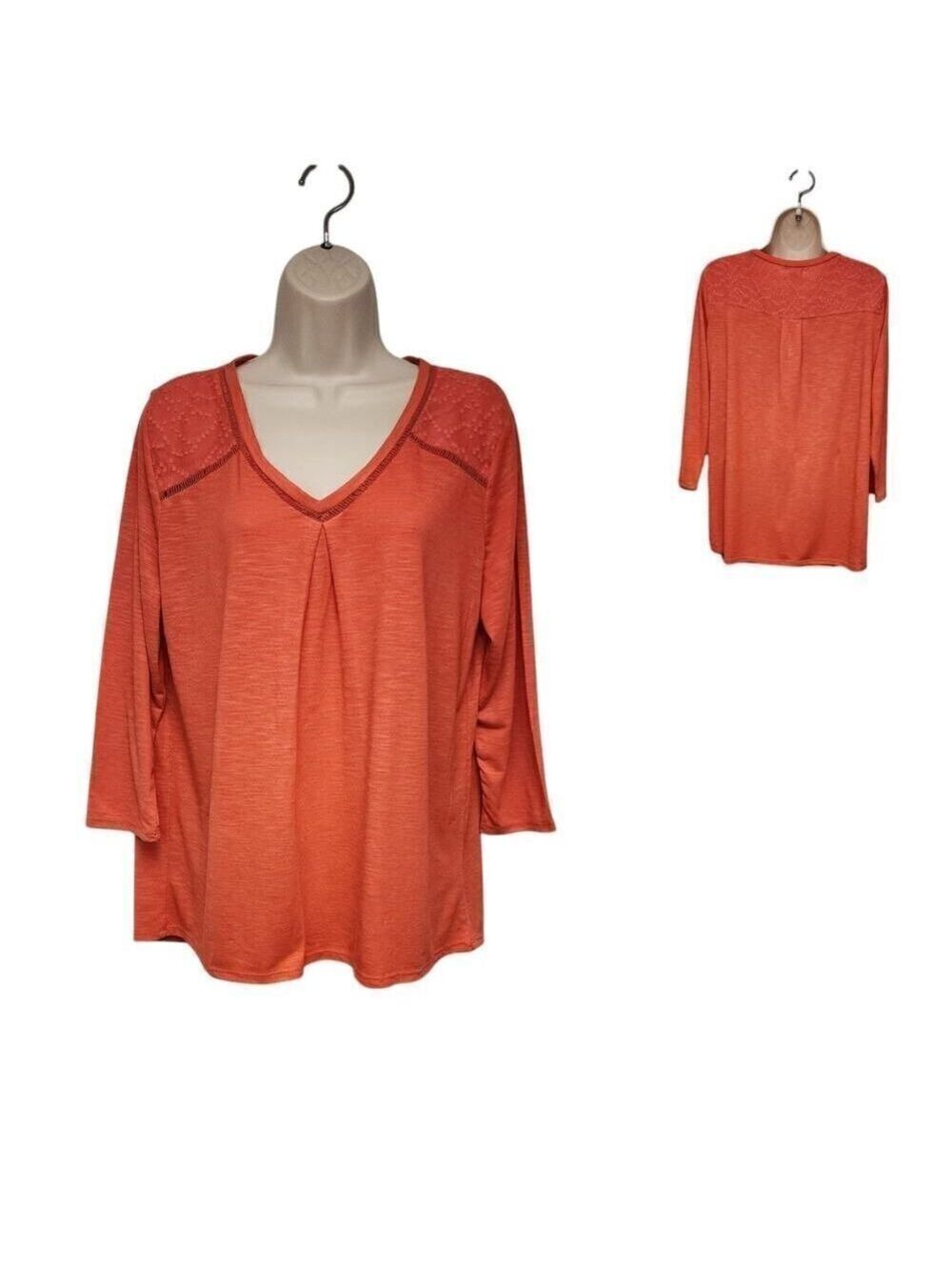 Liz Claiborne Women's Orange Long Sleeve V Neck Pullover Tunic Blouse Top Size L